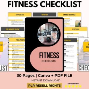 Fitness Checklist Printable Bundle — Gym Tracker, Workout Planner & Wellness Journal | Canva + PDF with Full PLR Resell Rights